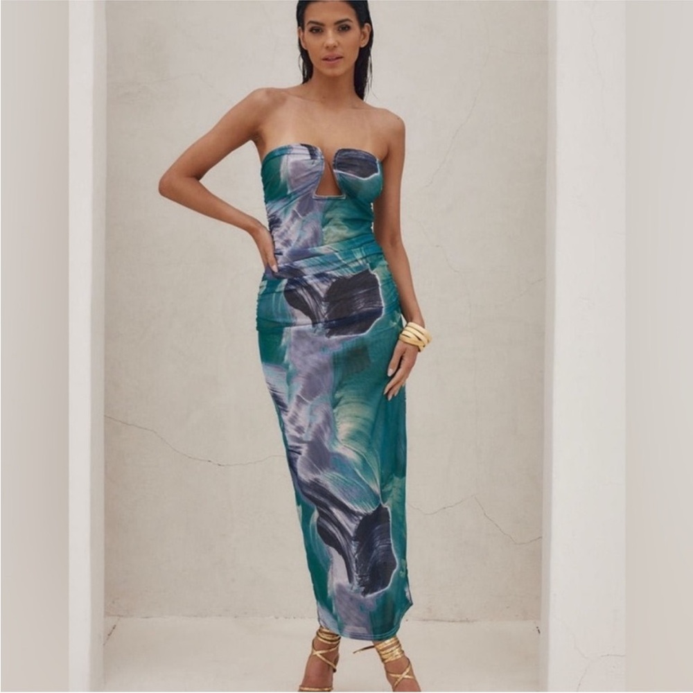 12th Tribe Green and Purple Strapless Bodycon Dress